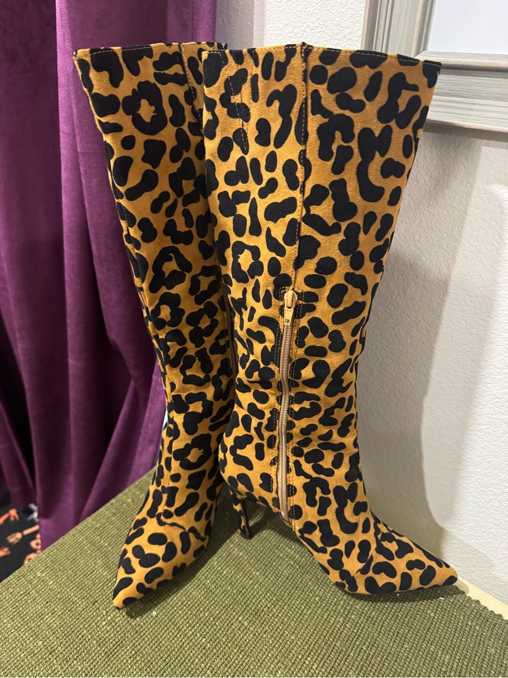 Qupid Leopard Print Knee-High Women's Boots